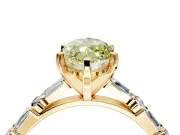 Baguette Engagement Ring Setting for Fancy Yellow Marquise Center with Alternating Bar-Set Band and Prong Head in Yellow Gold
