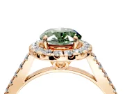 Halo Engagement Ring Setting for Fancy Green Oval Center with Raised Halo, Pave Band and Prong Head in Rose Gold