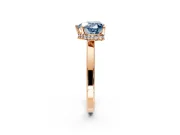 Hidden Halo Engagement Ring Setting for Fancy Blue Heart-Shaped Center with Wide Flat Plain Band and Prong Head in Rose Gold