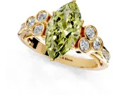 Cluster Engagement Ring Setting for Fancy Yellow Marquise Center with Bezel Accent Clusters and Prong Head in Yellow Gold