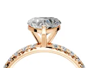 Solitaire Engagement Ring Setting for Heart-Shaped Center with Shared-Prong Accents and Prong Head in Rose Gold