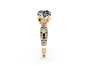 Solitaire Engagement Ring Setting for Fancy Blue Round Cut Center with Narrow Twist Pave Band and Prong Head in Yellow Gold