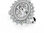 Halo Engagement Ring Setting for Oval Center with Milgrain Bezel Rim, Plain Band and Prong Head in Platinum