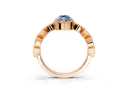 Milgrain Bezel Engagement Ring Setting for Fancy Blue Marquise Center with Marquise Stations and Bezel Head in Rose Gold