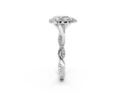 Halo Engagement Ring Setting for Pear-Shaped Center with Pave and Plain Twist Band and Prong Head in Platinum