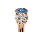 Cluster Engagement Ring Setting for Fancy Blue Cushion Cut Center with Round Cut Accent Frame and Prong Head in Rose Gold