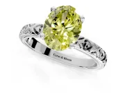 Solitaire Engagement Ring Setting for Fancy Yellow Oval Center with XO Engraved Band and Prong Head in Platinum