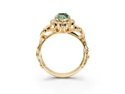 Halo Engagement Ring Setting for Fancy Green Marquise Center with Open Scroll Shoulders and Prong Head in Yellow Gold