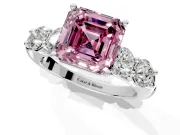 5 Stone Engagement Ring Setting for Fancy Pink Asscher Cut Center with Graduated Accents and Prong Head in Sterling Silver