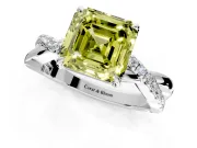 Crossover Engagement Ring Setting for Fancy Yellow Asscher Cut Center with Pave and Plain Strands and Prong Head in Platinum