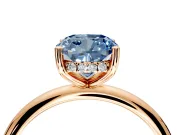 Hidden Halo Engagement Ring Setting for Fancy Blue Cushion Cut Center with Thin Round-Wire Band and Prong Head in Rose Gold