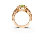 Milgrain Halo Engagement Ring Setting for Fancy Yellow Round Cut Center with Pave Band and Prong Head in Rose Gold