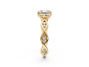 Solitaire Engagement Ring Setting for Asscher Cut Center with Accented Twist Band and Leaf Prong Head in Yellow Gold