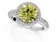 Halo Engagement Ring Setting for Fancy Yellow Round Cut Center with Heart-Shaped Openwork, Pave Band and Prong Head in Platinum
