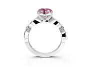 Solitaire Engagement Ring Setting for Fancy Pink Heart-Shaped Center with Carved Leaf Shoulders and Prong Head in Platinum