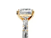 Baguette Engagement Ring Setting for Princess Cut Center with Alternating Bar-Set Band and Prong Head in Yellow Gold