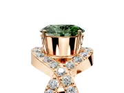 Halo Engagement Ring Setting for Fancy Green Oval Center with Pave Infinity Twist Band and Prong Head in Rose Gold