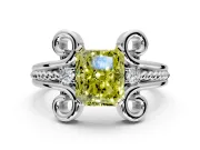 Solitaire Engagement Ring Setting for Fancy Yellow Radiant Cut Center with Twisted Band and Scroll Prong Head in White Gold