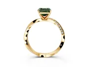 Side Accent Engagement Ring Setting for Fancy Green Asscher Cut Center with Accent Shoulders and Prong Head in Yellow Gold