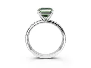 Solitaire Engagement Ring Setting for Fancy Green Asscher Cut Center with Milgrain X Pattern Band and Prong Head in Sterling Silver