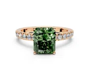 Solitaire Engagement Ring Setting for Fancy Green Radiant Cut Center with Round Cut Pave Band and Prong Head in Rose Gold