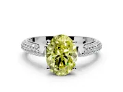 Solitaire Engagement Ring Setting for Fancy Yellow Oval Center with Multi-Row Accents and Prong Head in Platinum