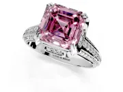 Solitaire Engagement Ring Setting for Fancy Pink Asscher Cut Center with Accented Split Shank and Prong Head in Platinum