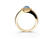 Pave Halo Engagement Ring Setting for Fancy Blue Marquise Center with Single Row Pave Band and Prong Head in Yellow Gold