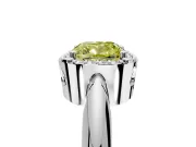 Halo Engagement Ring Setting for Fancy Yellow Cushion Cut Center with Tapered Plain Band and Prong Head in Sterling Silver