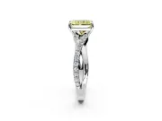 Crossover Engagement Ring Setting for Fancy Yellow Radiant Cut Center with Pave and Plain Strands and Prong Head in White Gold