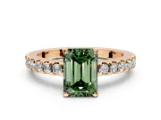 Solitaire Engagement Ring Setting for Fancy Green Emerald Cut Center with Single Row Accent Band and Prong Head in Rose Gold