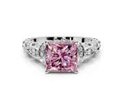 Solitaire Engagement Ring Setting for Fancy Pink Princess Cut Center with Filigree Band and Prong Head in Platinum