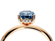Hidden Halo Engagement Ring Setting for Fancy Blue Emerald Cut Center with Thin Round-Wire Band and Prong Head in Rose Gold