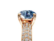 Solitaire Engagement Ring Setting for Fancy Blue Round Cut Center with Multi-Row Pave Accents and Basket Head in Rose Gold