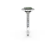 Halo Engagement Ring Setting for Fancy Green Radiant Cut Center with Milgrain Pave Band and Bezel Head in White Gold
