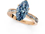 Solitaire Engagement Ring Setting for Fancy Blue Marquise Center with Channel Baguette Band and Prong Head in Rose Gold