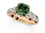 Solitaire Engagement Ring Setting for Fancy Green Cushion Cut Center with Graduated Shared Prongs and Prong Head in Rose Gold