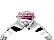 Solitaire Engagement Ring Setting for Fancy Pink Radiant Cut Center with Carved Leaf Shoulders and Prong Head in Platinum
