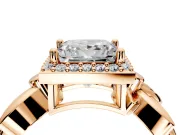 Halo Engagement Ring Setting for Princess Cut Center with Floral Band and Prong Head in Rose Gold