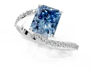 Solitaire Engagement Ring Setting for Fancy Blue Radiant Cut Center with Pave Bypass Swirl Band and Prong Head in Platinum