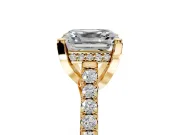 Solitaire Engagement Ring Setting for Asscher Cut Center with Widening Pave Band and Claw Prong Head in Yellow Gold