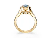 Solitaire Engagement Ring Setting for Fancy Blue Pear-Shaped Center with Pave Cathedral Shoulders and Prong Head in Yellow Gold