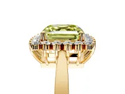 Starburst Halo Engagement Ring Setting for Fancy Yellow Asscher Cut Center with Flat Cathedral Band and Prong Head in Yellow Gold