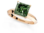 Solitaire Engagement Ring Setting for Fancy Green Princess Cut Center with Wide Knife Ridge Band and Prong Head in Rose Gold