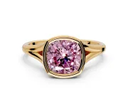 Solitaire Engagement Ring Setting for Fancy Pink Cushion Cut Center with V Split Shank and Bezel Head in Yellow Gold