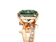 Solitaire Engagement Ring Setting for Fancy Green Radiant Cut Center with Pave and Plain Crossover Band and Prong Head in Rose Gold