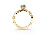 Solitaire Engagement Ring Setting for Fancy Green Marquise Center with Bar-Station Pave Twist and Prong Head in Yellow Gold