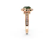 Halo Engagement Ring Setting for Fancy Green Round Cut Center with Outer Bezel Rim, Pave Band and Prong Head in Rose Gold