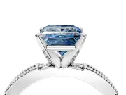 Solitaire Engagement Ring Setting for Fancy Blue Princess Cut Center with Milgrain-Edged Pave Band and Prong Head in Sterling Silver