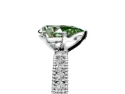 Solitaire Engagement Ring Setting for Fancy Green Pear-Shaped Center with Milgrain-Edged Pave Band and Prong Head in Sterling Silver